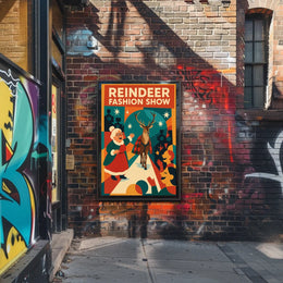 Reindeer Fashion Show Holiday Retro Vintage Artistic Poster