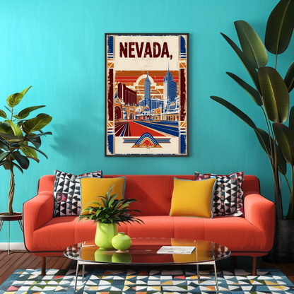 Nevada USA Desert Skyline Retro Vintage Travel Poster