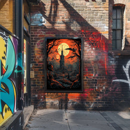 Haunted Tower Under Blood Moon Poster