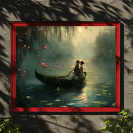 Romantic Rowboat Scene: Dreamy Impressionist Lake Poster