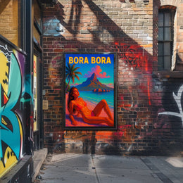 Vibrant Bora Bora Beach Scene in Travel Poster PosterGoat
