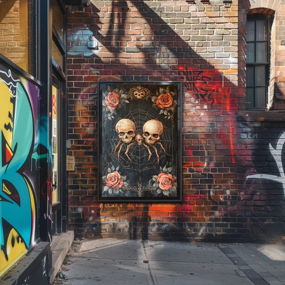 Macabre Gothic Skulls with Roses Artistic Pop Culture Poster