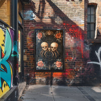 Macabre Gothic Skulls with Roses Artistic Pop Culture Poster