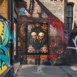 Macabre Gothic Skulls with Roses Artistic Pop Culture Poster