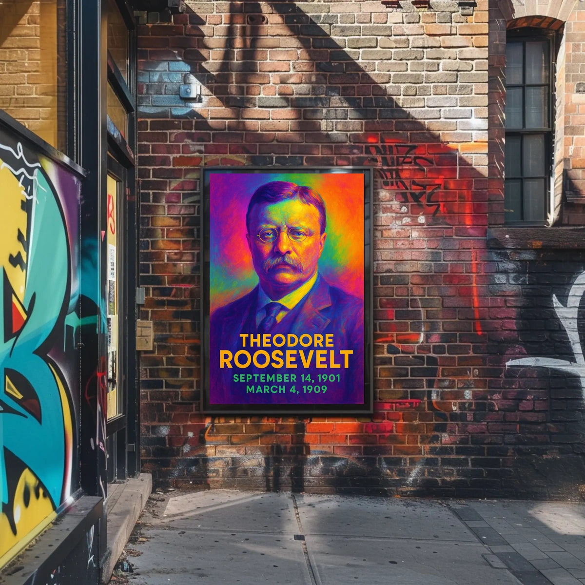 Theodore Roosevelt 26th President of the United States Neon Gradient Overlay Poster