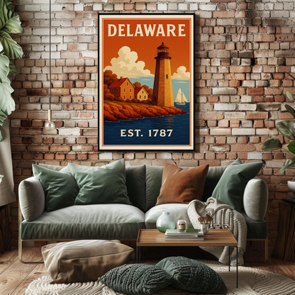 Delaware Coastal Lighthouse Colonial Home Travel Poster