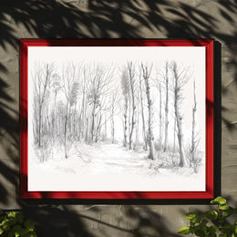 Serene Winter Forest Pencil Sketch Art Poster