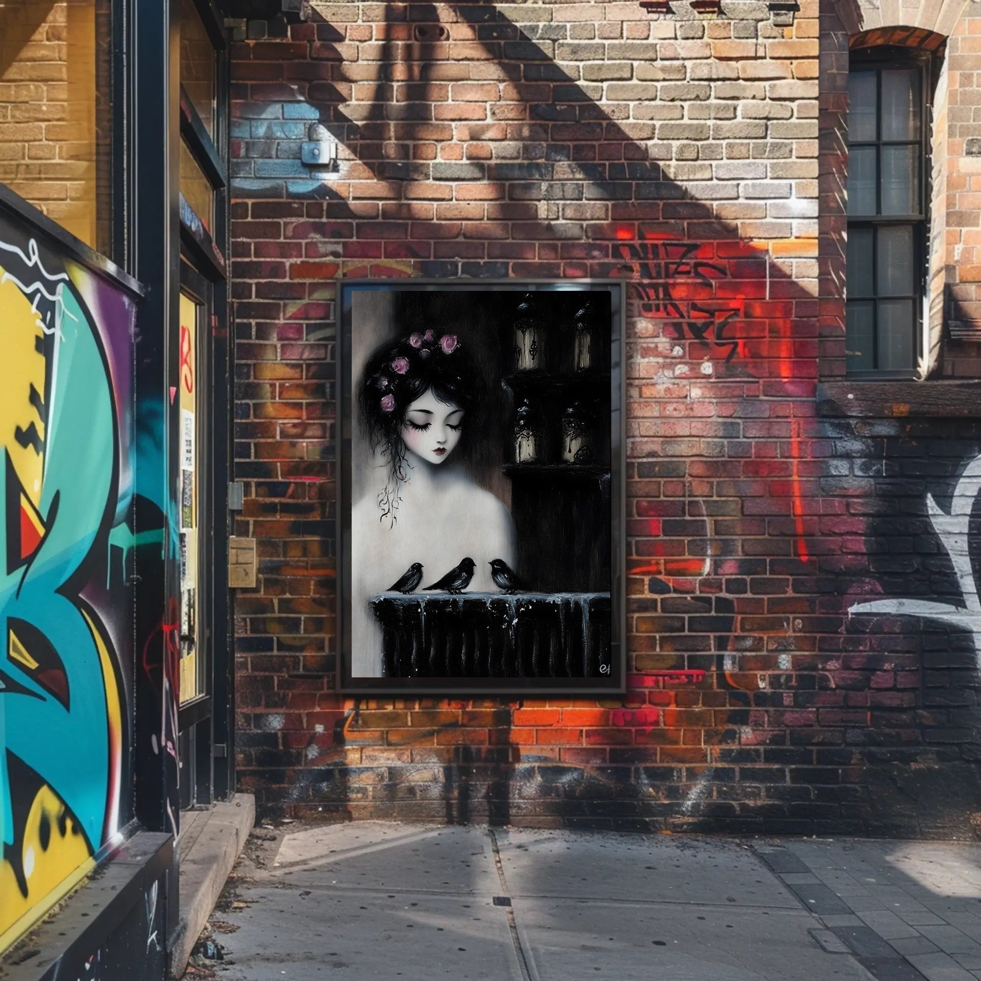 Ethereal Gothic Woman with Roses and Birds Poster PosterGoat