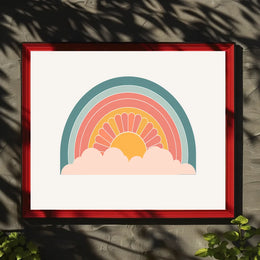 Retro Sunrise Poster: Vintage 70s Geometric Art