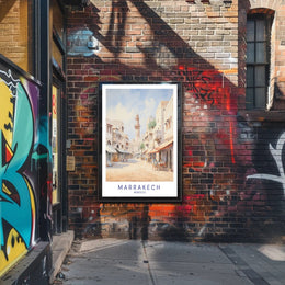 Scenic Marrakech Street Watercolor Travel Poster PosterGoat