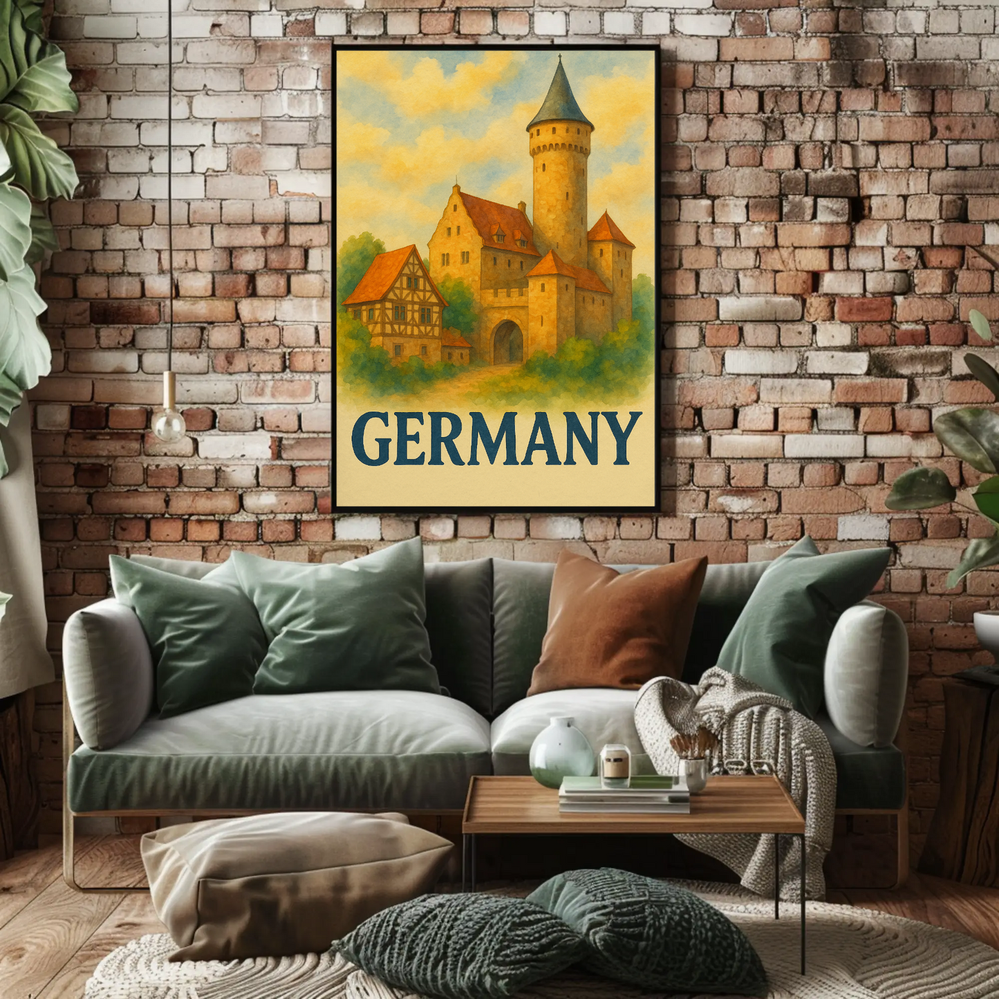 Germany Castle Village Watercolor Travel Poster