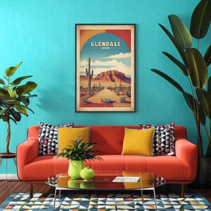 Glendale Arizona Cactus Roadscape Mesa Vintage Travel Poster