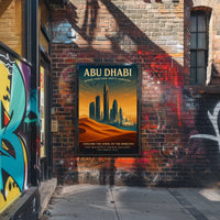 Abu Dhabi skyline and heritage illustrated urban cityscape poster