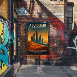 Abu Dhabi skyline and heritage illustrated urban cityscape poster