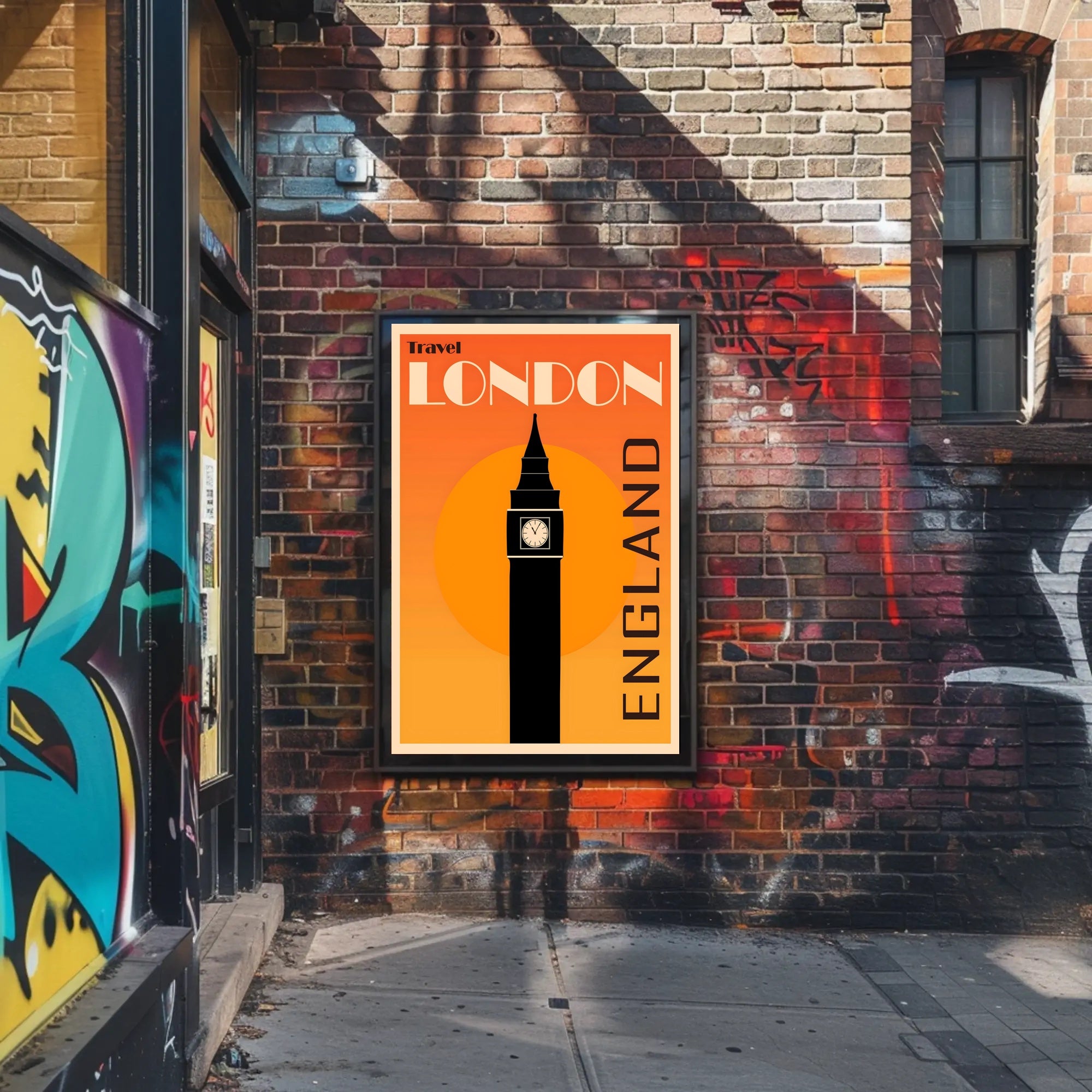 Big Ben Silhouette Image with Scenic UK Travel Poster