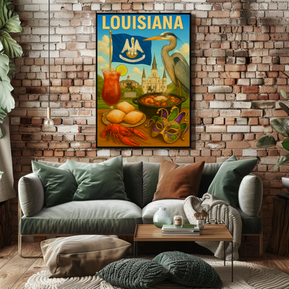 Louisiana Beignets Gator Mardi Gras Flag Food Travel Poster