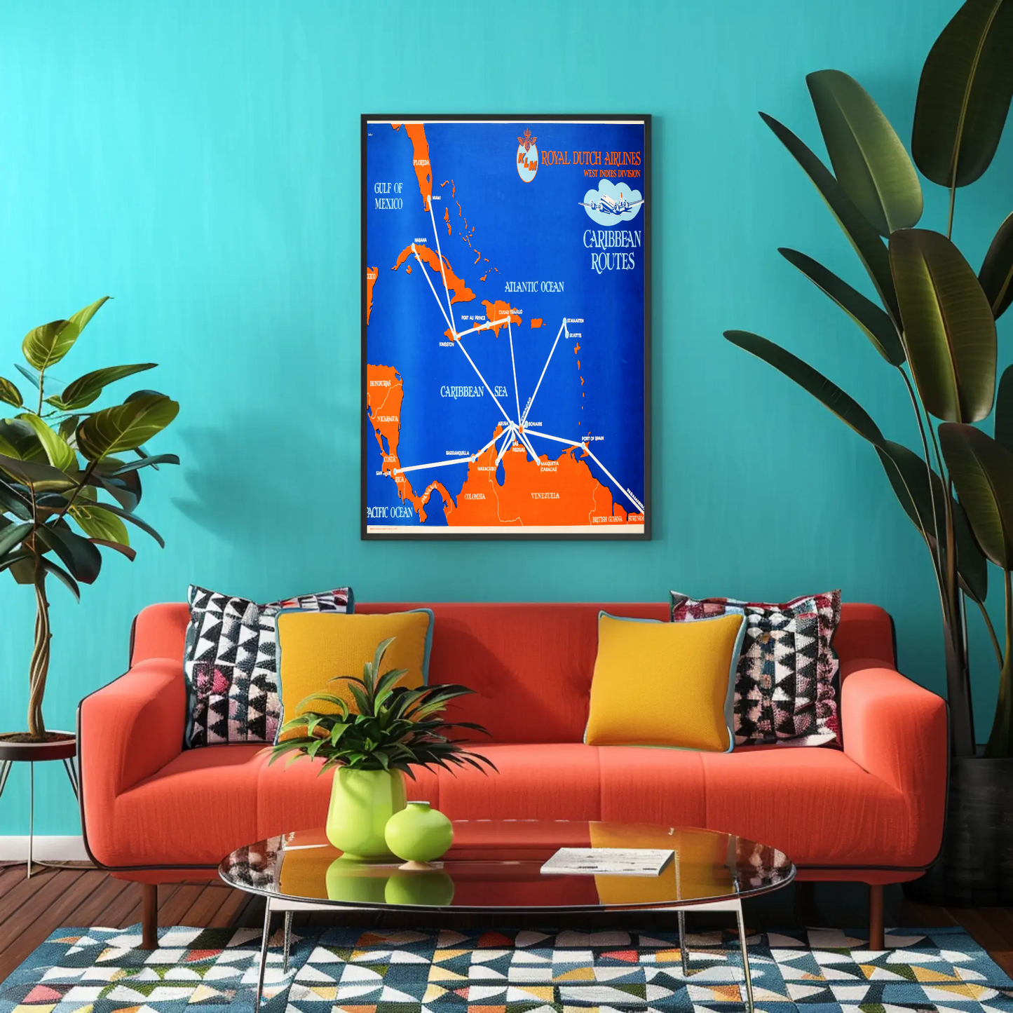 KLM Caribbean Routes Vintage Poster