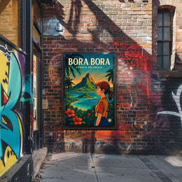 Vibrant Anime-Inspired Bora Bora Travel Poster