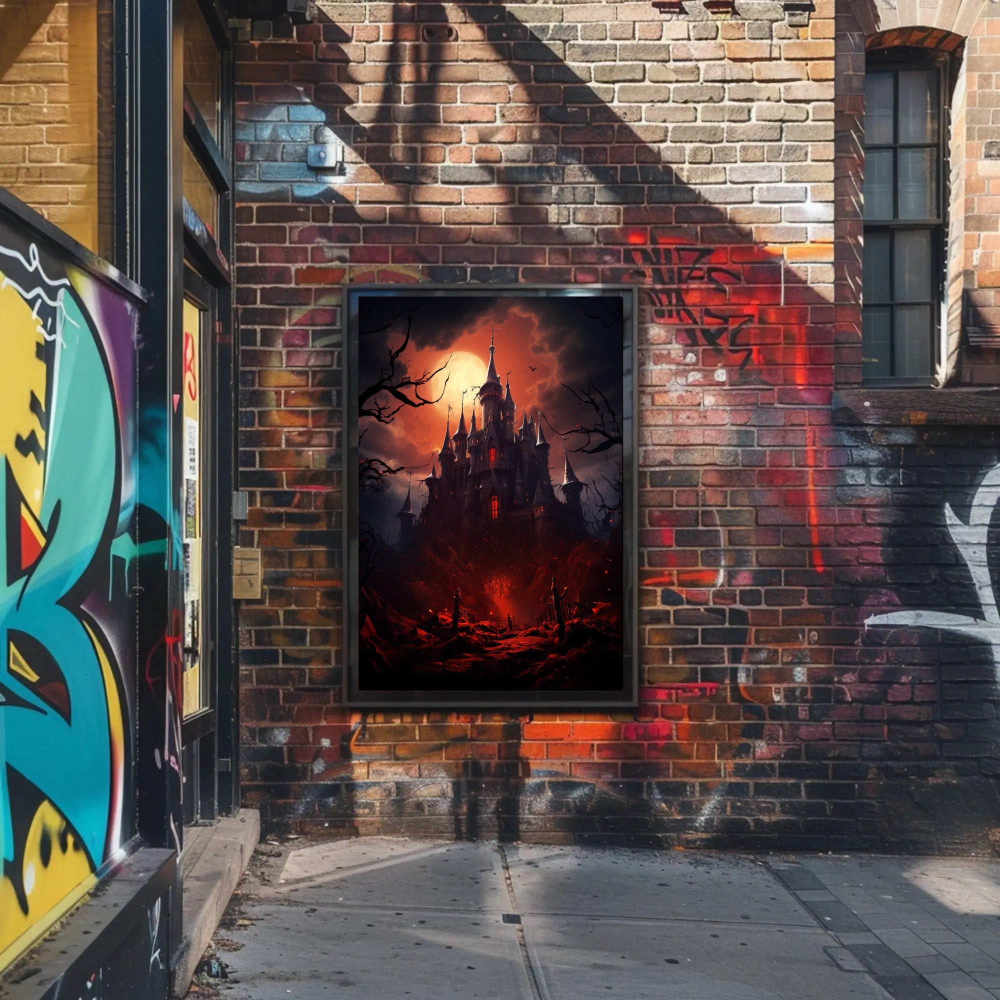 Haunted Castle Under Blood Moon Poster PosterGoat