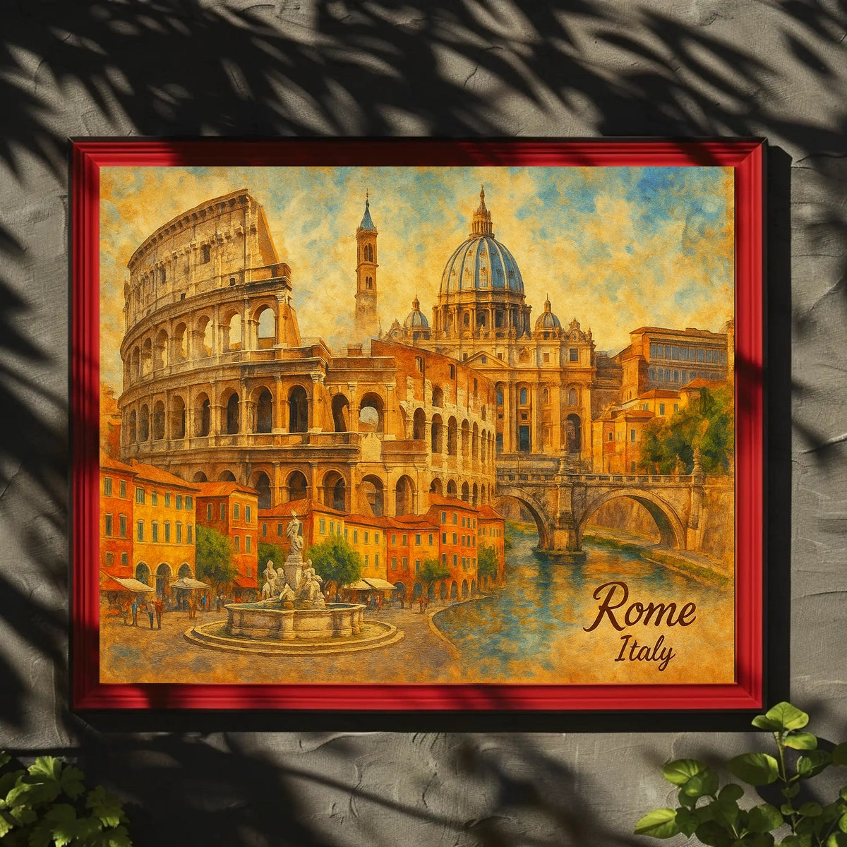 Rome Cityscape Italy Travel Watercolor Realism Heritage Architecture Wanderlust Decor Poster