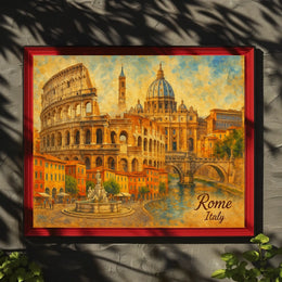 Rome Cityscape Italy Travel Watercolor Realism Heritage Architecture Wanderlust Decor Poster