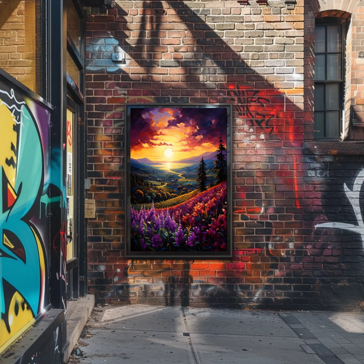 Vibrant Sunset Over Idyllic Countryside Landscape - Artistic Poster