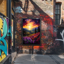 Vibrant Sunset Over Idyllic Countryside Landscape - Artistic Poster