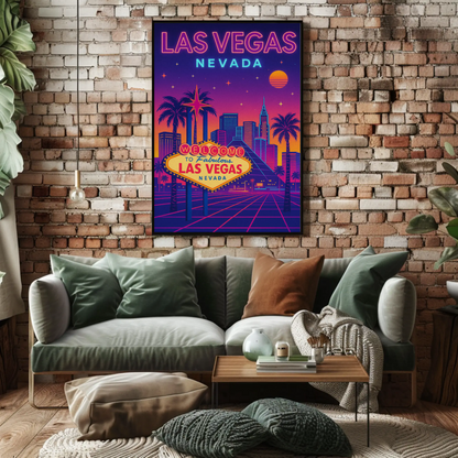 Las Vegas Nevada Neon Retro Skyline Poster