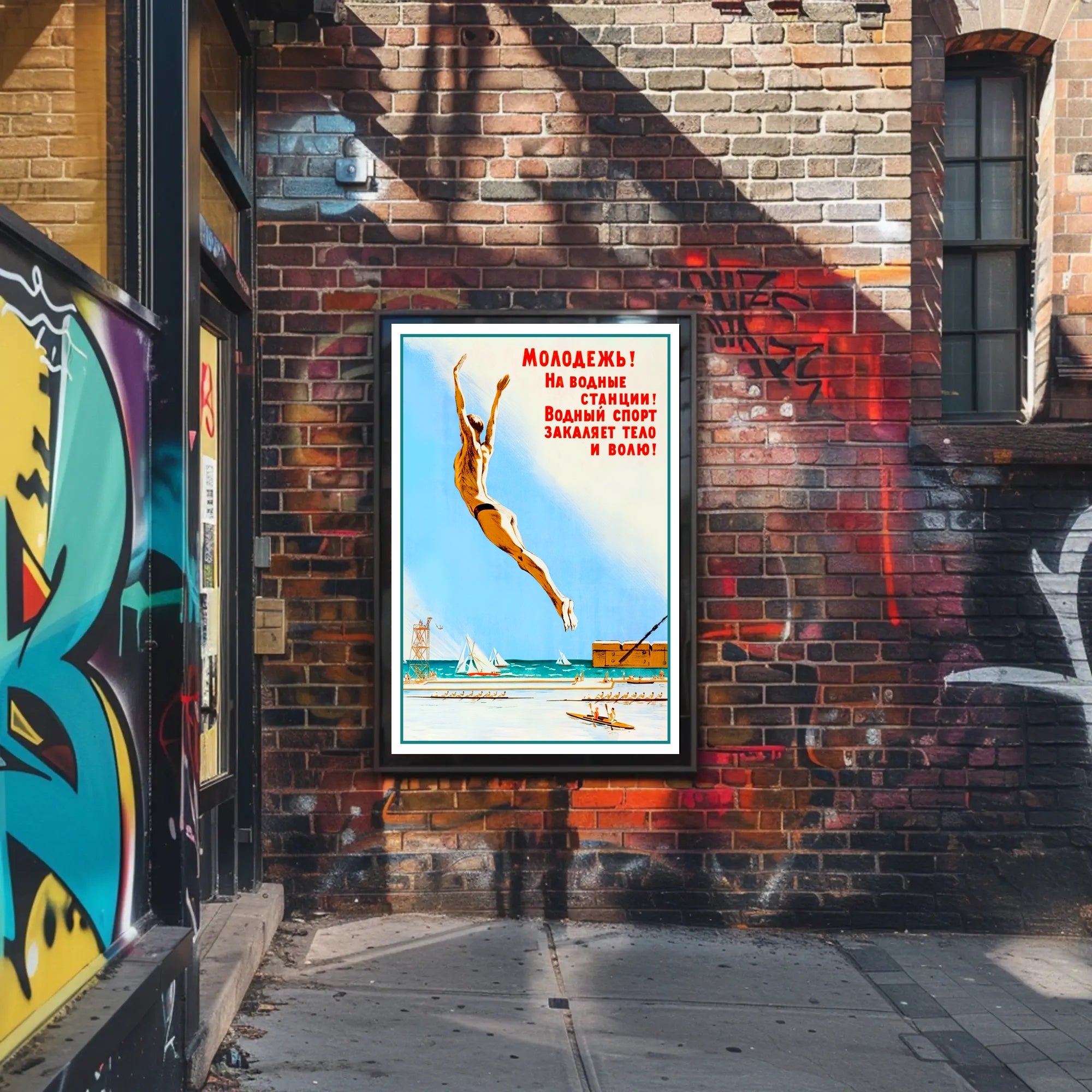 Vintage Soviet Water Sports Propaganda Poster