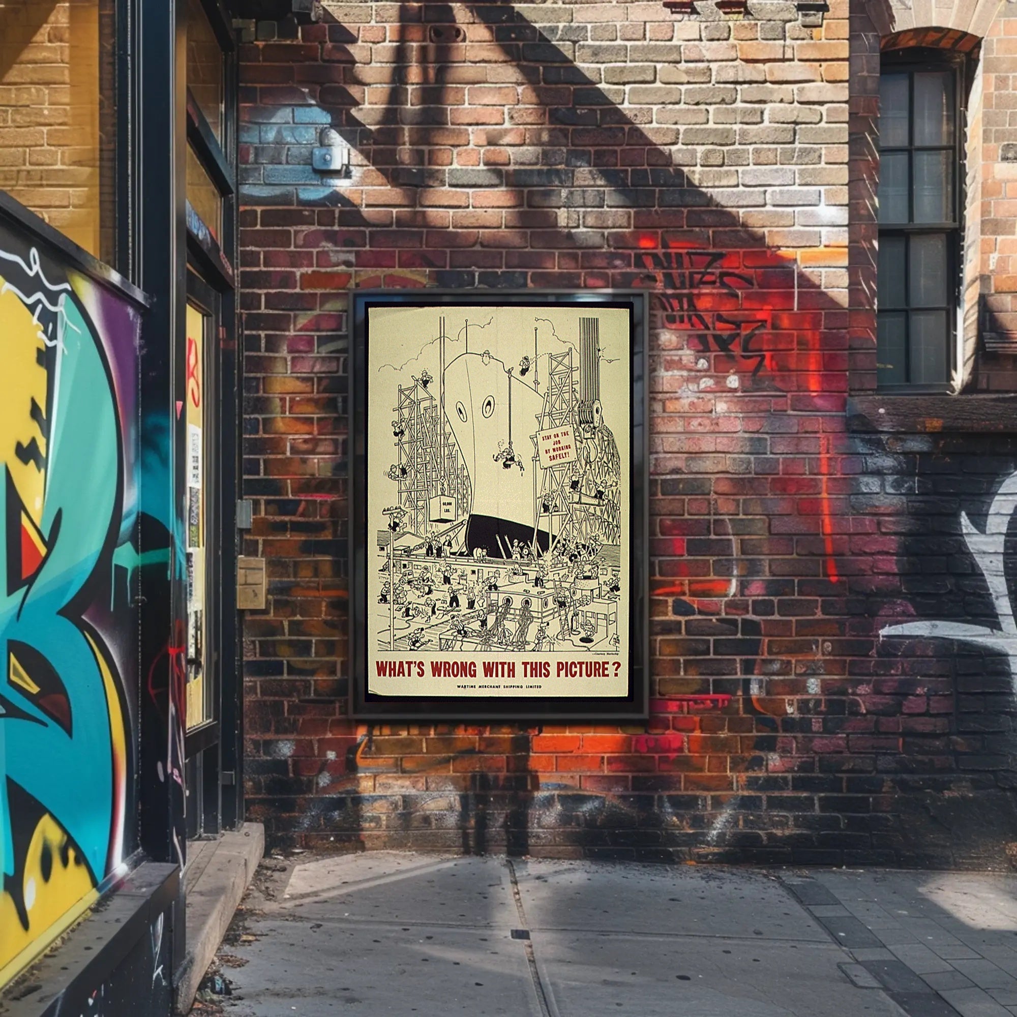 Workplace Safety Humor in a Chaotic Shipyard Poster
