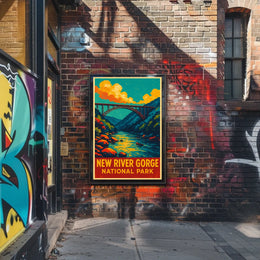 New River Gorge Vintage Travel Adventure Poster