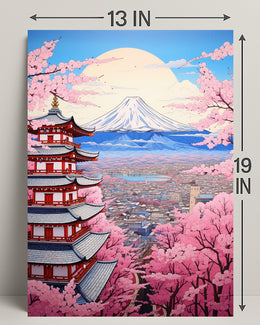 Cherry Blossoms And Pagoda Poster