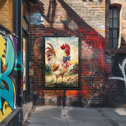 rooster crowing proudly at sunrise Poster