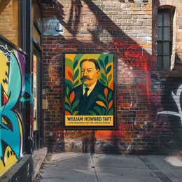 William Howard Taft Patriotic Pop Art Portrait Bold Colors Geometric Leaves Vintage Modern Poster