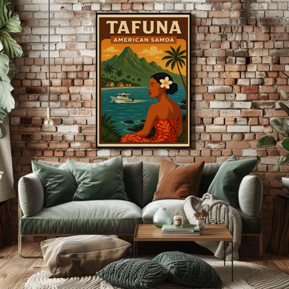 Tafuna American Samoa Woman Coastline Travel Poster