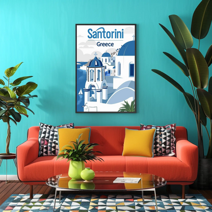 Santorini, Greece Vintage Style Poster