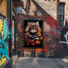 Whimsical Cat Portrait with Vibrant Floral Accents