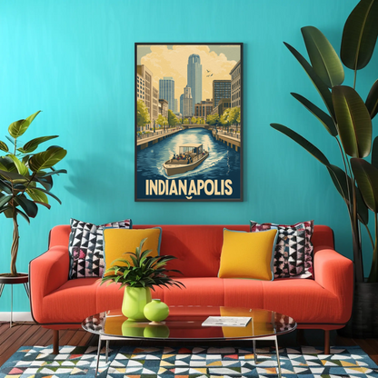 Indianapolis Indiana - Downtown Canal Vintage Travel Poster