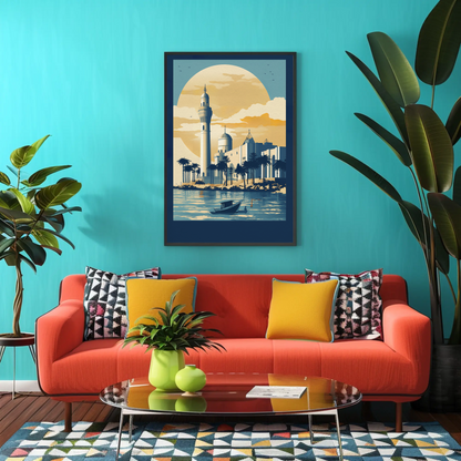 Mosque And Minaret Coastal Scene Vintage Travel Poster