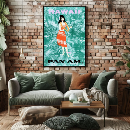 Hawaii Hula Girl Pan Am Vintage Travel Poster