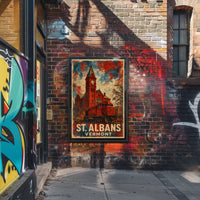 Timeless Vintage St Albans Clock Tower Travel Art Deco Retro 80s Collectors Edition Poster