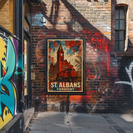 Timeless Vintage St Albans Clock Tower Travel Art Deco Retro 80s Collectors Edition Poster