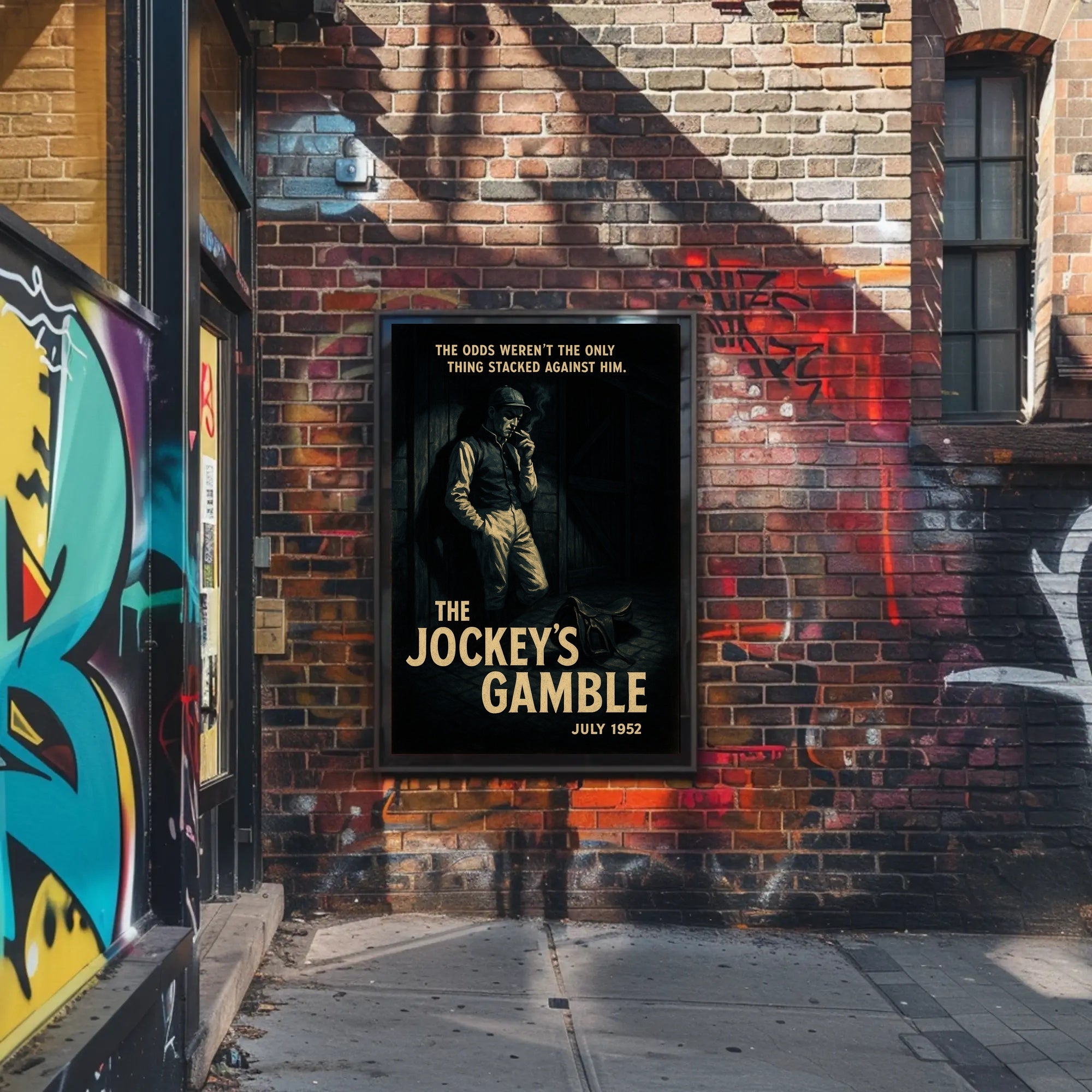 Vintage Jockey in Noir-Inspired Sports Poster