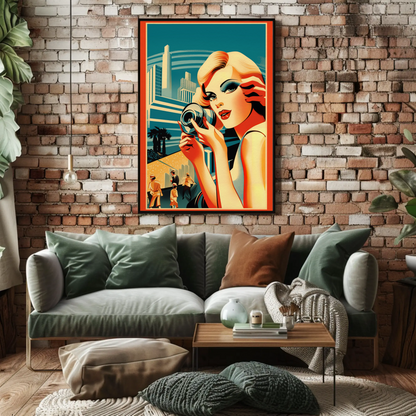 Glamorous Retro Woman With Camera Travel Poster