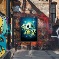 Adorable Sea Turtles Underwater Cartoon Poster Print