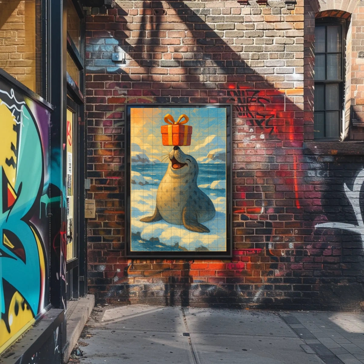 Joyful Seal With A Gift Poster