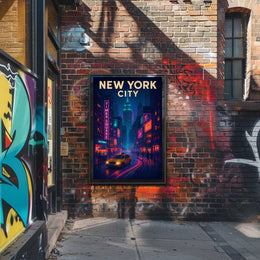 New York City Nightlife Neon Art Poster Abstract Wall Art