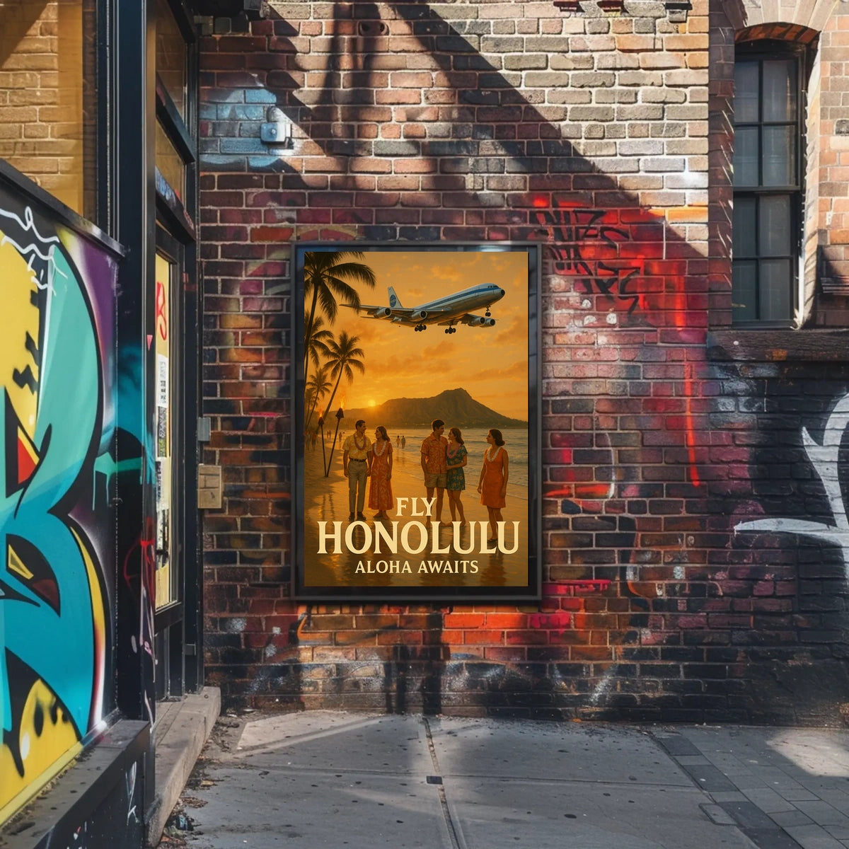 Travel to Honolulu with Vintage Style Travel Poster