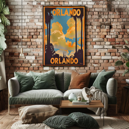 Orlando Sunset Palms Retro Florida Travel Poster