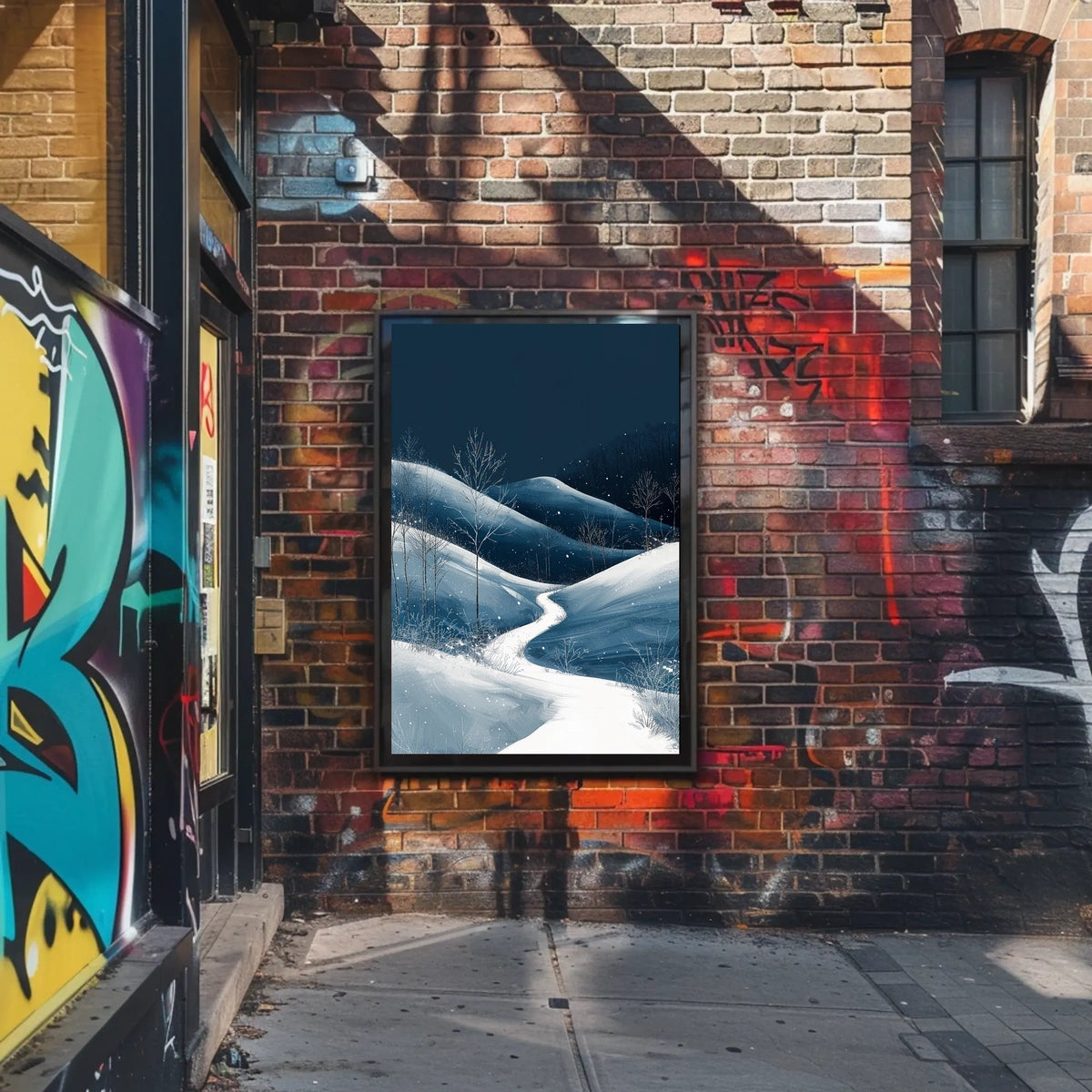 Winter Night Serenity: Minimalist Landscape Art Poster